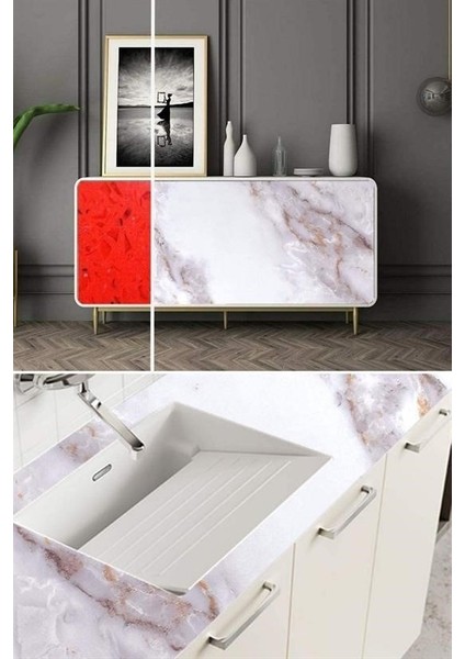 Buffer® Mermer Desenli Masa Tezgah Mutfak Su Geçirmez Yapışkanlı Folyo Sticker Sarı 5x0,6m