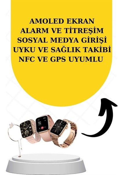 Bileklikli Amoled Ekran Akıllı Saat ve Dijital Göstergeli Kablosuz Bluetooth Kulaklık Anc/ Enc