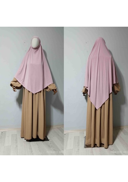 Maksi Boy Sandy Sufle Khimar Hazır Hijab Eşarp Pembe