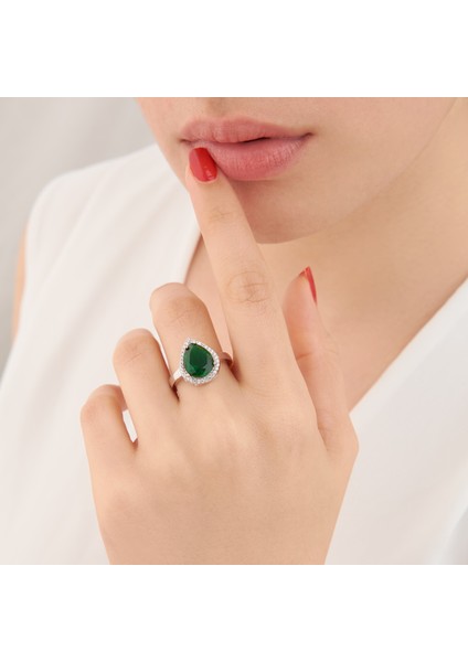 925 Ayar Rodyum Kaplama Damla Zümrüt Taşlı Gümüş Set indirimleri