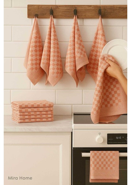 10 Lu Dama Desenli Mutfak Kurulama Bezi 50X70 cm Somon