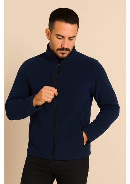 Unisex Lacivert Anti-Pilling Tüylenme Yapmayan Standart Fit Tam Fermuarlı Soğuk Geçirmez Polar Hırka fiyatları