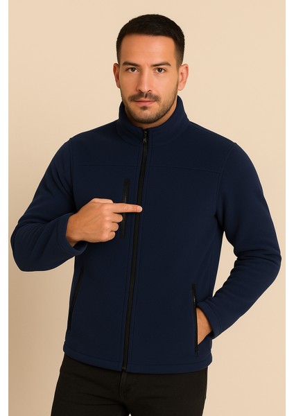 Unisex Lacivert Anti-Pilling Tüylenme Yapmayan Standart Fit Tam Fermuarlı Soğuk Geçirmez Polar Hırka modelleri