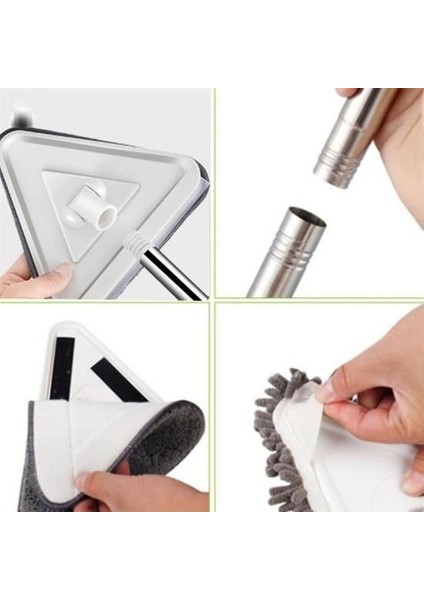 Buffer® Teleskopik Saplı 150 cm Üçgen Mop Cam Duvar Tavan Fayans Parke Temizleyici Mop