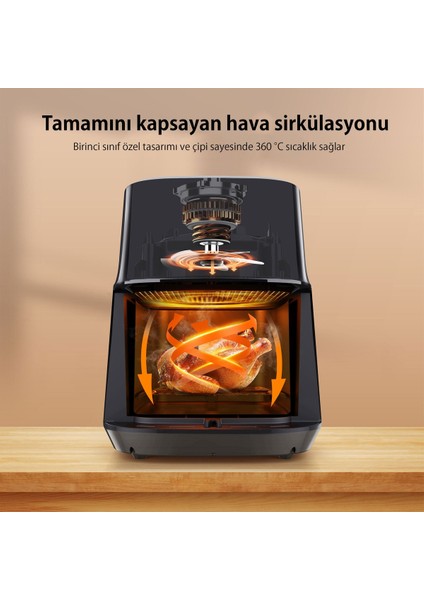 8 Işlevli, 5 Litrelik Dokunmatik Yağsız Pişirici, Güçlü 1200W, Siyah Renk fırsatları