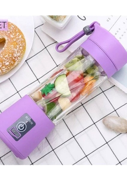 Taşınabilir El Blender 380 Ml, 6 Bıçaklı, USB Şarjlı, Renkli Mor