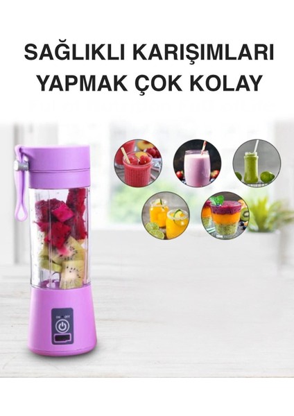 Taşınabilir El Blender 380 Ml, 6 Bıçaklı, USB Şarjlı, Renkli Mor fırsatları
