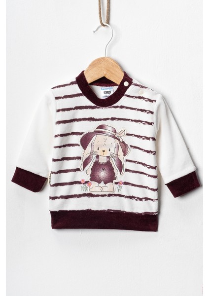 Baby Kız Bebek 3-6-9 Ay Tavşan Baskılı Kadife Kumaş Kendi Kumaşından Manşetli 2'li Alt-Üst Takım fiyatları