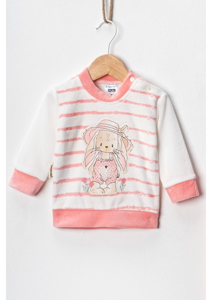 Baby Kız Bebek 3-6-9 Ay Tavşan Baskılı Kadife Kumaş Kendi Kumaşından Manşetli 2'li Alt-Üst Takım fiyatları