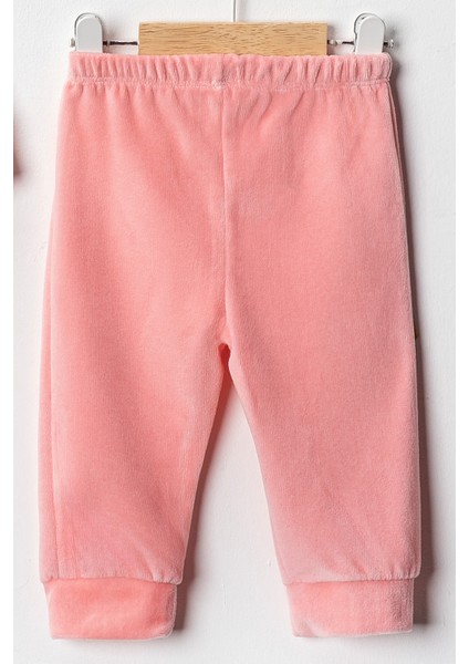 Baby Kız Bebek 3-6-9 Ay Tavşan Baskılı Kadife Kumaş Kendi Kumaşından Manşetli 2'li Alt-Üst Takım modelleri