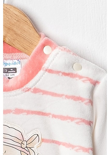 Baby Kız Bebek 3-6-9 Ay Tavşan Baskılı Kadife Kumaş Kendi Kumaşından Manşetli 2'li Alt-Üst Takım fırsatları