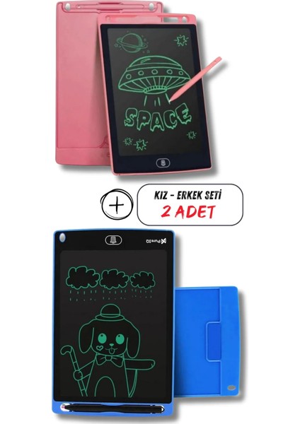 Kız Çocuk Pembe Tablet + Erkek Çocuk Mavi Tablet 2 Adet Digital Çocuk Yazı Çizim Tableti LCD 8.5 Inc modelleri