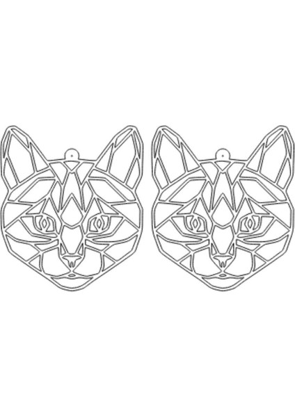 Beyaz Reflektörlü Soyut Kedi Yüzü Küpe, Şık Lazer Kesim Küpe