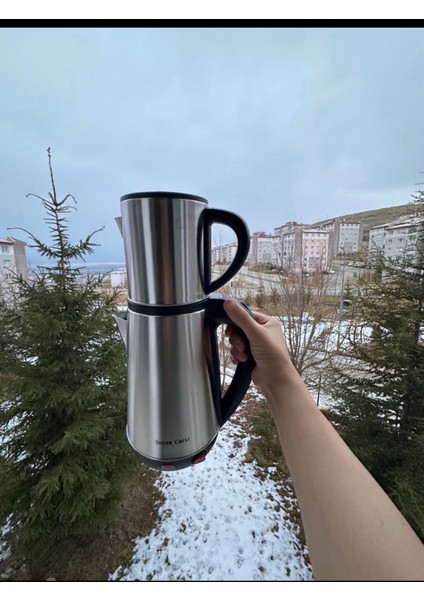 Gri Termostatlı Çaycı, Orta Isıda Tutma Özelliği ile Kullanışlı ve Şık Tasarım