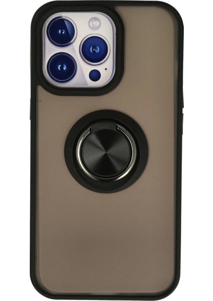 iPhone 15 Pro Max Kılıf Montreal Yüzüklü Silikon Kapak - Siyah