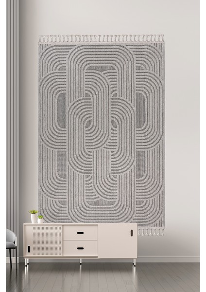 Roma Gri Krem Kemik Tonları Bukle ve Sisal Püsküllü Makine Dokuma Halı fiyatları