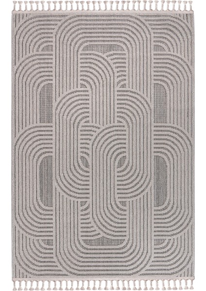 Roma Gri Krem Kemik Tonları Bukle ve Sisal Püsküllü Makine Dokuma Halı