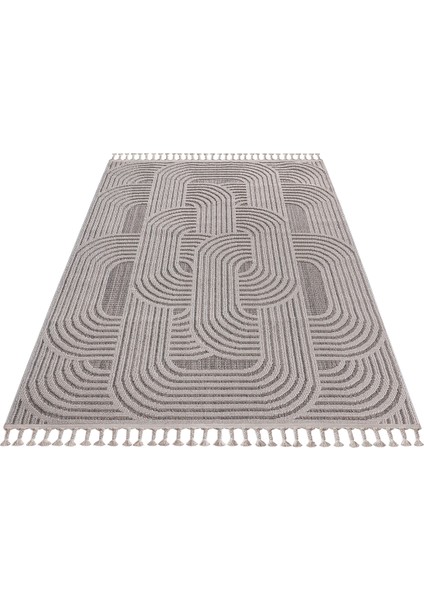 Roma Gri Krem Kemik Tonları Bukle ve Sisal Püsküllü Makine Dokuma Halı