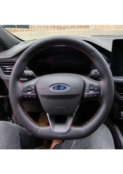 Dikişli Direksiyon Kılıfı Noktalı Deri Kırmızı Dikişli F.ort Focus 2015 Sonrası Tüm Focuslar