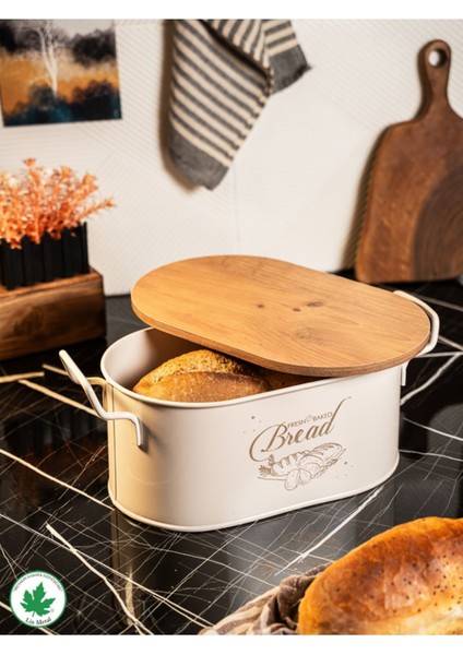 Bej Ahşap Kapaklı Tel Kulplu Metal Ekmeklik, Şık ve Kullanışlı Ev Dekoru Seçeneği modelleri