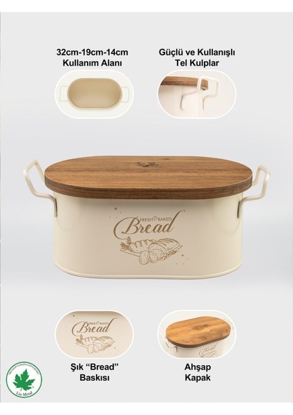 Bej Ahşap Kapaklı Tel Kulplu Metal Ekmeklik, Şık ve Kullanışlı Ev Dekoru Seçeneği indirimleri
