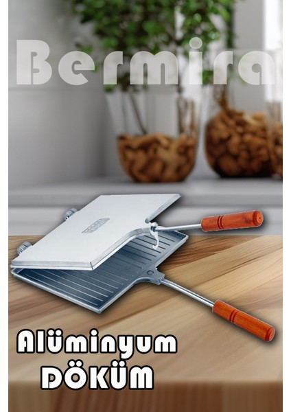 Alüminyum Tost Makinası, 24X18 Cm, Ocak Üstü, Gri Renk