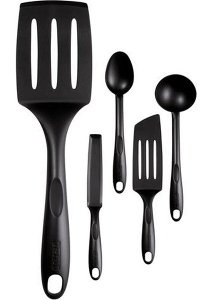 Şık 5 Parça Servis ve Hazırlık Seti, Siyah, Modern ve Kullanışlı Tasarım