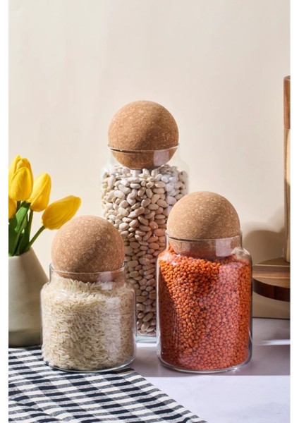 Şık Cam Kavanoz ve Baharatlık Seti, 3'lü, Mantar Kapaklı, Beyaz Renk indirimleri