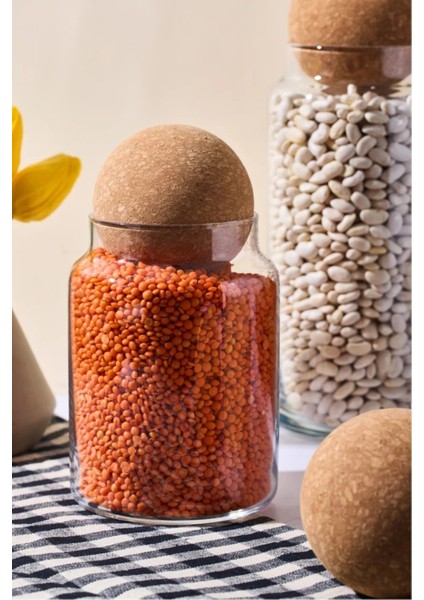 Şık Cam Kavanoz ve Baharatlık Seti, 3'lü, Mantar Kapaklı, Beyaz Renk