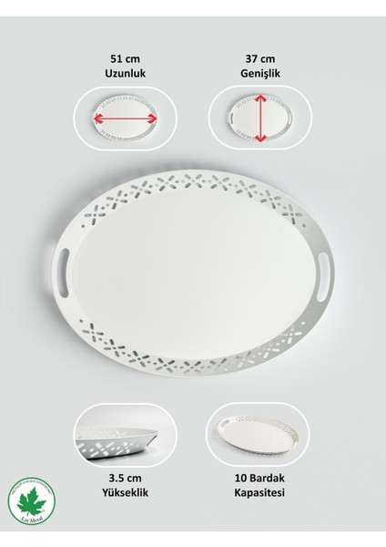 Beyaz Oval Metal Servis Tepsisi, Romantik ve Büyük Boy Çay Kahve Tepsisi fırsatları