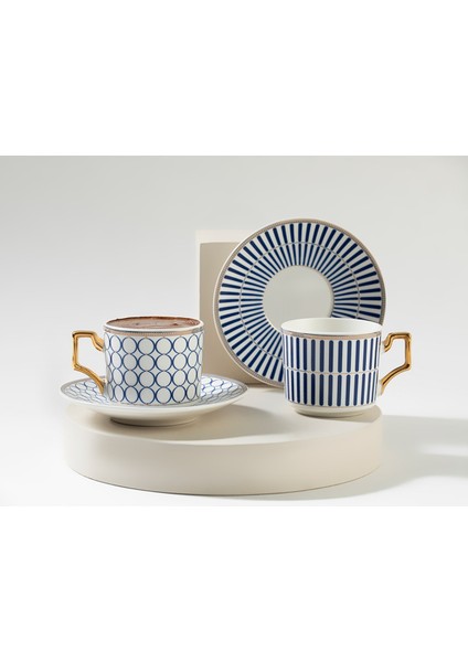 Iki Parça Porselen Kahve Fincanı, 90 Ml, Zarif Lacivert Renk Seçeneği