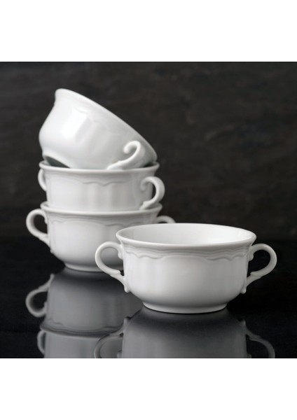 Venedik Serisi 4'lü 12 cm Kulplu Porselen Çorba Kasesi Beyaz modelleri