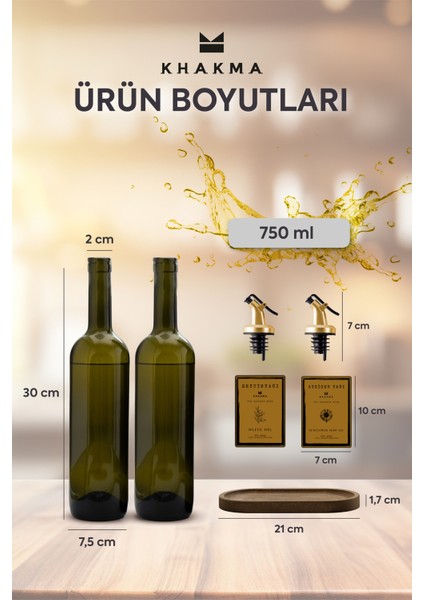 Ahşap Stantlı 2'li 750 ml Altın Renkli Sıvıyağ Şişesi, Şık ve Kullanışlı Yağlık Seti modelleri