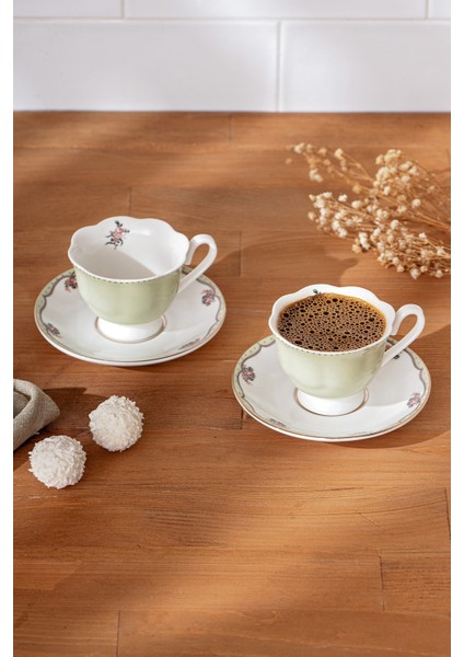 Iki Kişilik Yeşil Seramik Kahve Fincan Takımı 90 Ml, Şık ve Kullanışlı Tasarım