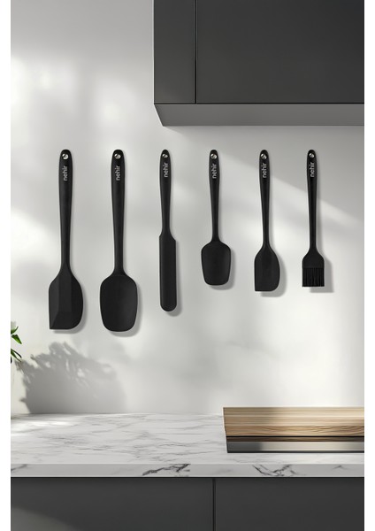 6 Parça Silikon Servis Takımı, Siyah, Dayanıklı ve Kullanışlı Set