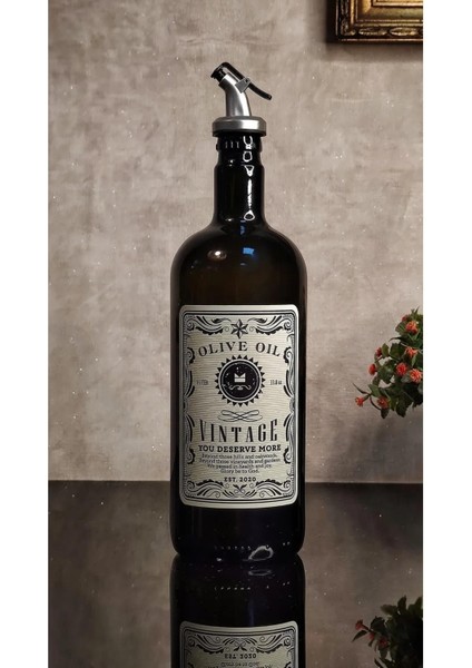 Şık 1l Siyah Italyan Cam Yağlık ve Gümüş Başlıkli Vintage Tasarım