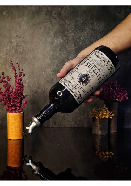 Şık 1l Siyah Italyan Cam Yağlık ve Gümüş Başlıkli Vintage Tasarım indirimleri