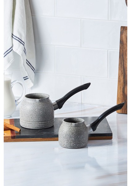 Gri 2'li Biogranit Cezve Seti, Dayanıklı ve Şık Mutfak Gereci