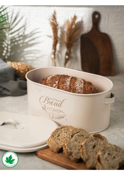 Bej Metal Kapaklı Ekmeklik, Şık ve Kullanışlı Ev Dekoru Ürünü