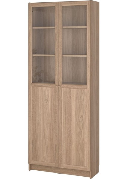 Cam/panel Kapaklı Kitaplık, Meşe Görünümlü, 80X30X202 cm