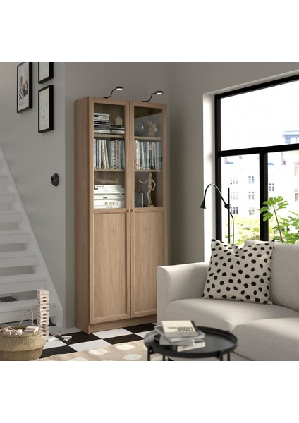 Cam/panel Kapaklı Kitaplık, Meşe Görünümlü, 80X30X202 cm modelleri