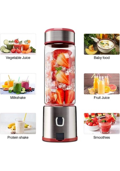 Kırmızı 450 ml Taşınabilir Metal Kişisel Blender, Keskin Bıçaklı, Shake ve Smoothie Için Ideal modelleri
