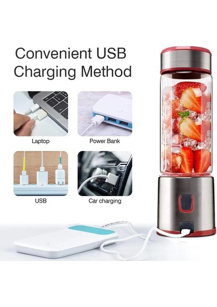 Kırmızı 450 ml Taşınabilir Metal Kişisel Blender, Keskin Bıçaklı, Shake ve Smoothie Için Ideal indirimleri