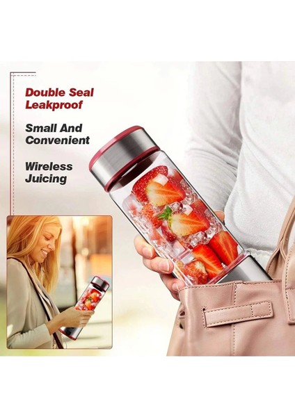 Kırmızı 450 ml Taşınabilir Metal Kişisel Blender, Keskin Bıçaklı, Shake ve Smoothie Için Ideal