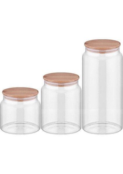 Bambu Kapaklı 3'lü Cam Kavanoz Seti, Şık ve Sağlam Saklama Kabı