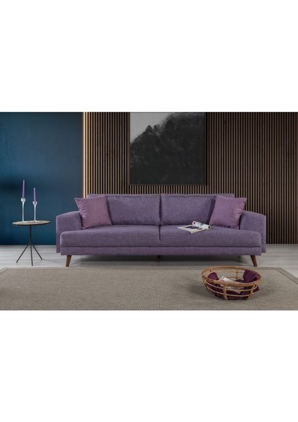 Bisno Yataklı Kanepe Keten Mor