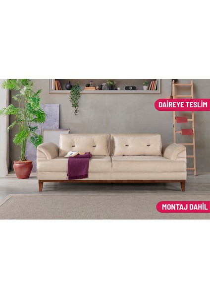 Didar Üçlü Yataklı Kanepe Babyface Krem