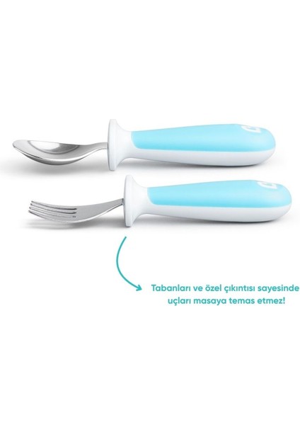 Çocuklar Için Sıçrama Engelleyici Çatal ve Kaşık Seti, 12 Ay, Mavi, 2'li fiyatları