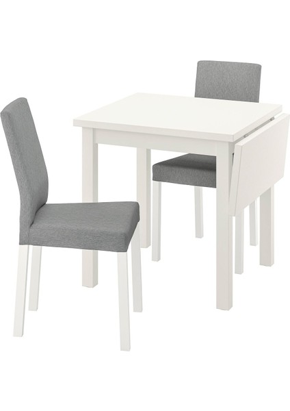 Mutfak Masası Takımı, Beyaz-Knisa Açık Gri, 2 Sandalyeli, Katlanabilir