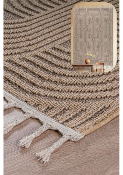 Roma Bej ve Kahve Tonları Bukle ve Sisal Püsküllü Makine Dokuma Halı